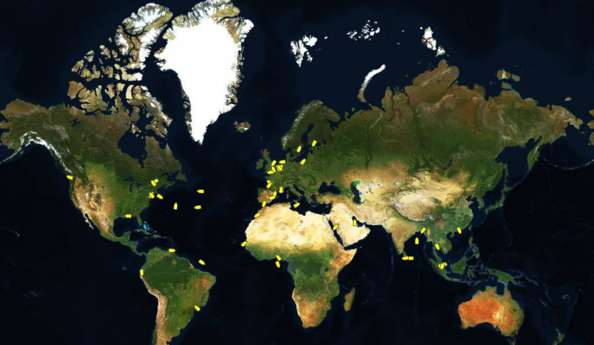 World map showing TB Marine ship positions